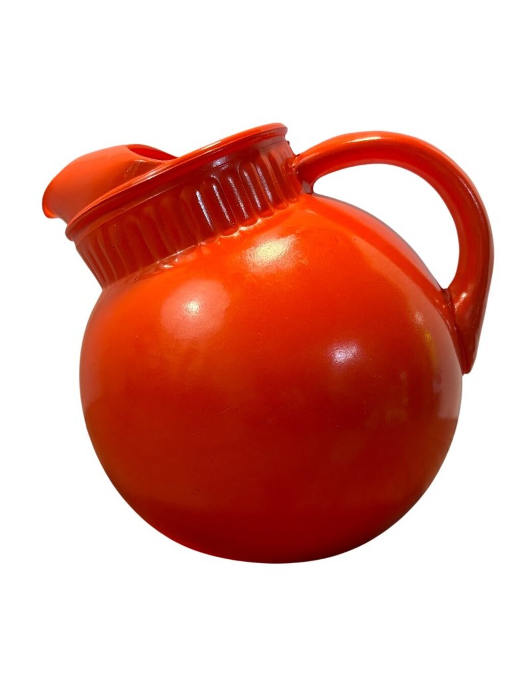 Vintage 1950s Anchor Hocking Fire King Ball Jug Pitcher Rainbow Line Tangerine